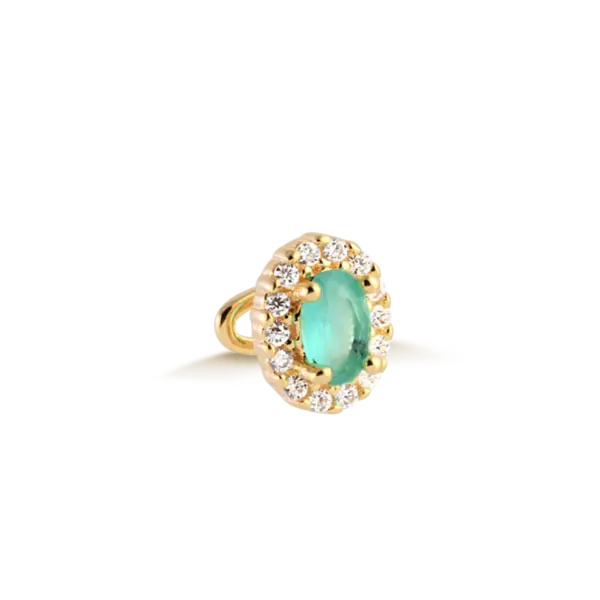 Brinco Piercing Oval Esmeralda Cravejada de Zircônia Folheado a Ouro 18k