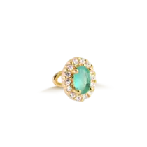 Brinco Piercing Oval Esmeralda Cravejada de Zircônia Folheado a Ouro 18k