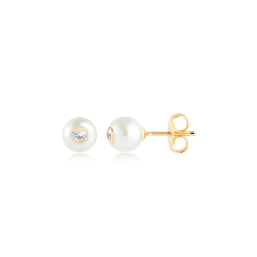 Brinco Pérola 0,7mm Com Pedra de Zircônia Folheado a Ouro 18k