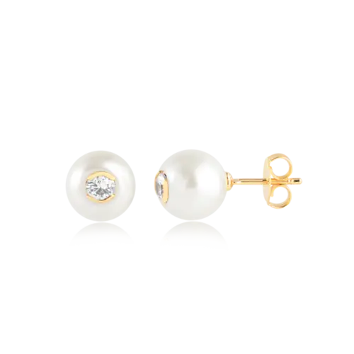 Brinco Pérola 1mm Com Pedra de Zircônia Folheado a Ouro 18k