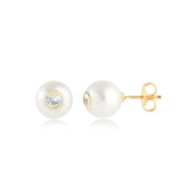 Brinco Pérola 1mm Com Pedra de Zircônia Folheado a Ouro 18k