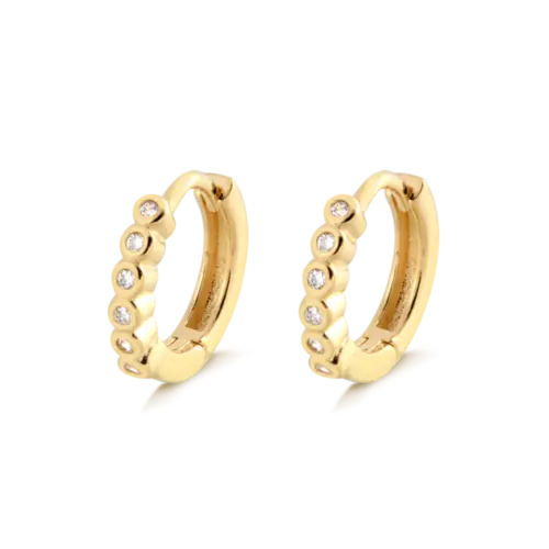 Argola Com Pedras de Zircônia 13mm Folheada a Ouro 18k