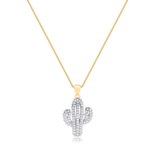 Pingente Cactus Cravejado em Zircônia Folheado a Ouro 18K