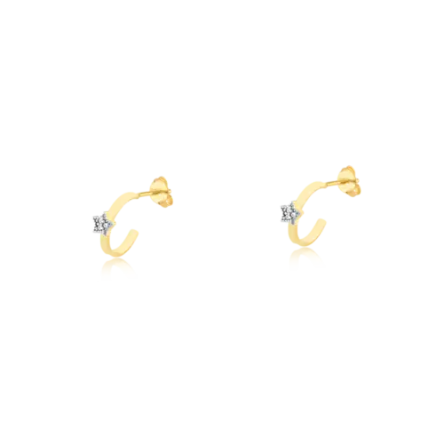Argola Com Pedras de Zircônia Cravejadas em Estrela Folheada a Ouro 18k