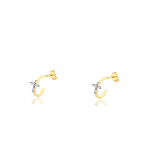 Argola Com Pedras de Zircônia Cravejadas em Cruz Folheada a Ouro 18k