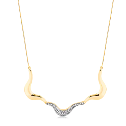 Gargantilha Orgânica Ondas Lisas e Cravejada Folheada a Ouro 18k