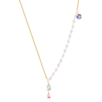 Gargantilha Com Pérolas e Pedras Coloridas Folheada a Ouro 18k