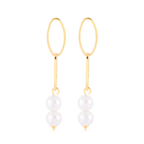 Brinco Com Pérola Folheado a Ouro 18K