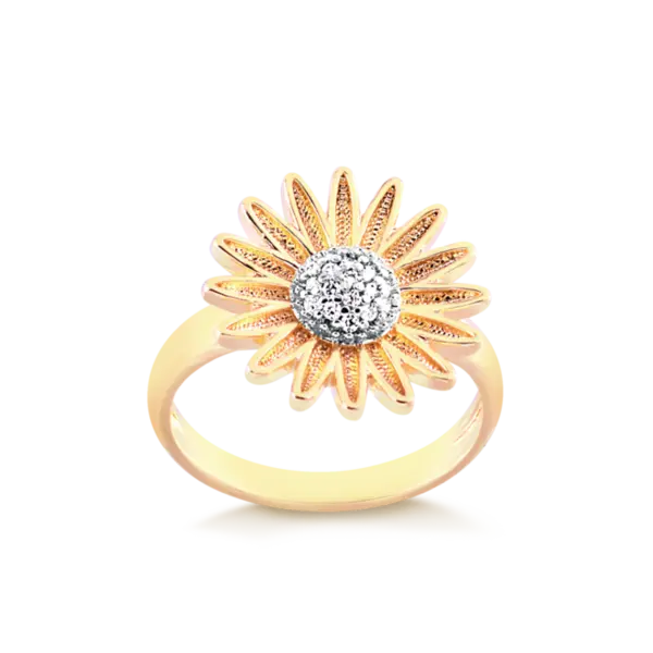 Anel Margarida Com Zircônias Folheado a Ouro 18k