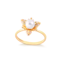 Anel Flor Com Pérola Folheado a Ouro 18k