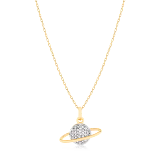 Pingente Saturno Cravejado Folheado a Ouro 18k