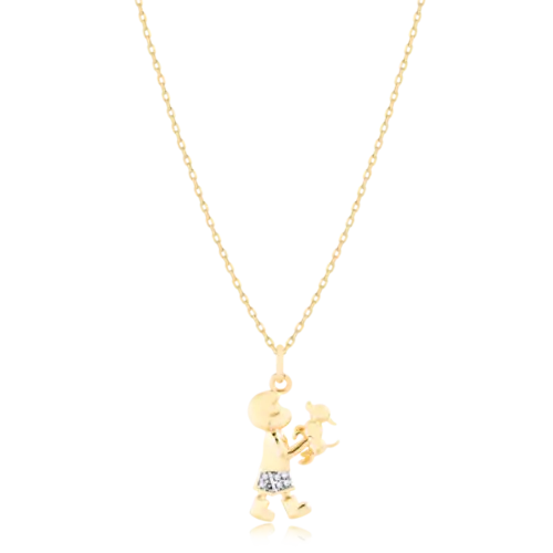 Pingente Pet Menino Com Cão Folheado a Ouro 18k