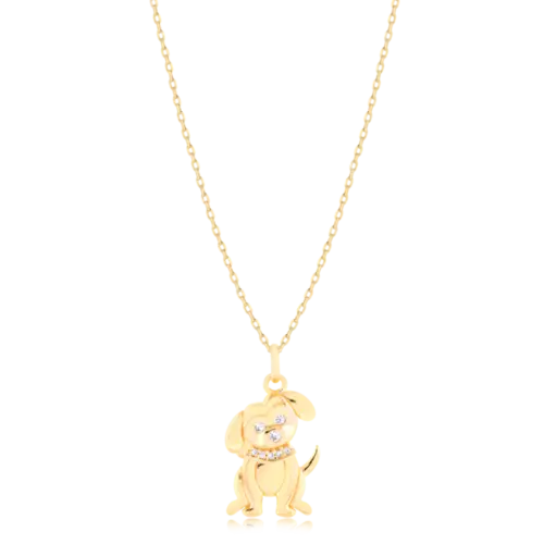 Pingente Pet Cão Com Pedras Cravejadas Folheado a Ouro 18k