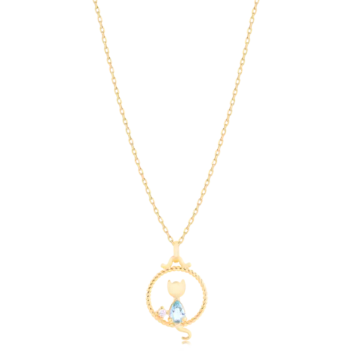 Pingente Gatinho Com Zircônia em Gota e Ponto de Luz Folheado a Ouro 18k