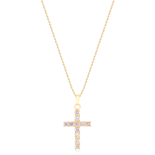 Pingente Cruz Com Pedras de Zircônias Cristal Folheado a Ouro 18k
