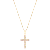 Pingente Cruz Com Pedras de Zircônias Cristal Folheado a Ouro 18k
