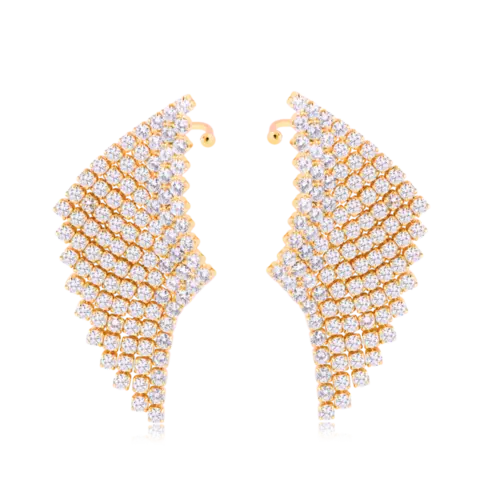 Brinco Ear Cuff Franja Com Pedras de Zircônia Folheado a Ouro 18k
