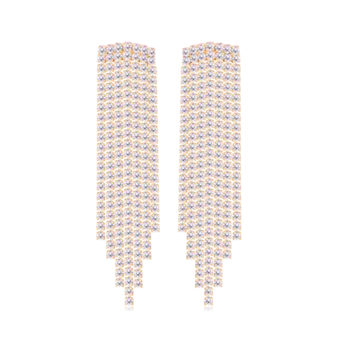 Brinco Franja Com Pedras de Zircônia Folheado a Ouro 18k