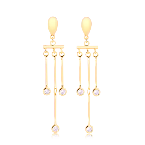 Brinco Com Pedras de Zircônias Penduradas Folheado a Ouro 18k
