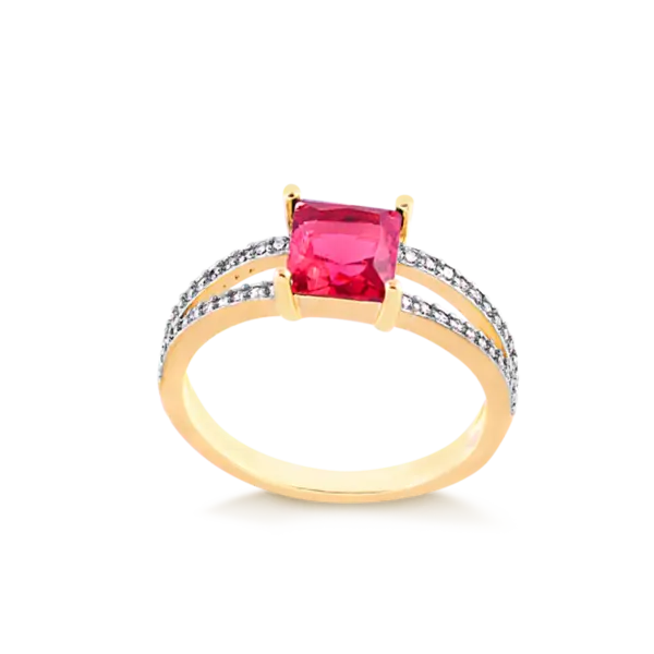 Anel Zircônia Quadrada Aro Cravejado Folheado a Ouro 18k