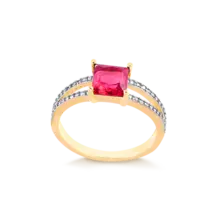 Anel Zircônia Quadrada Aro Cravejado Folheado a Ouro 18k