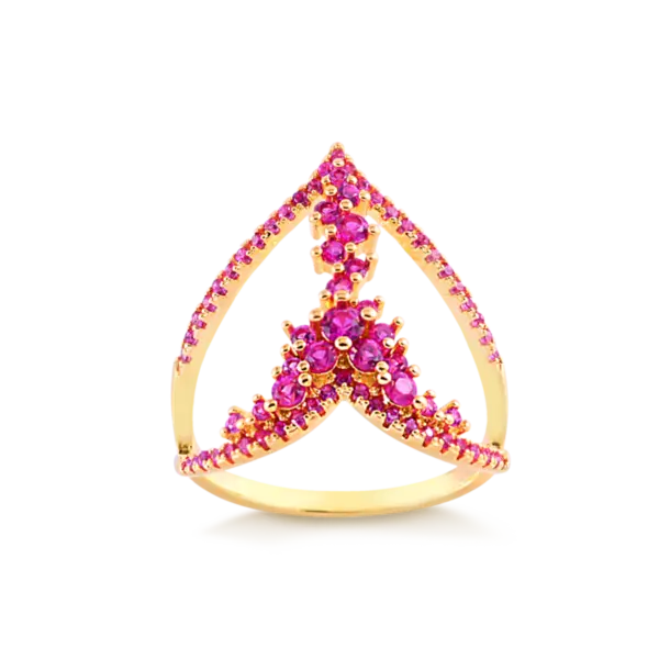 Anel Vazado Cravejado Pink Folheado a Ouro 18k