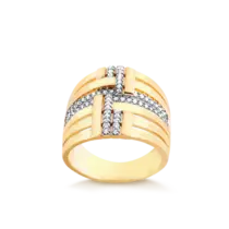 Anel Largo Com Tiras Lisas e Cravejadas Folheado a Ouro 18k