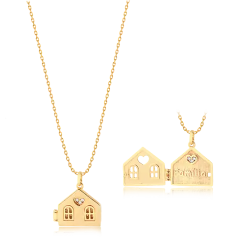 Gargantilha Casa/Família Folheado a Ouro 18K
