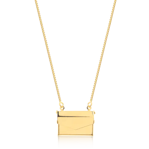 Gargantilha Bolsinha Lisa com Mensagem Folheada a Ouro 18K