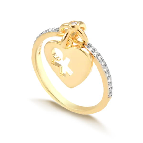 Anel Cravejado de Zircônia com Pingente Coração Menino Vazado Folheado a Ouro 18K