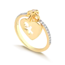 Anel Cravejado de Zircônia com Pingente Coração Menino Vazado Folheado a Ouro 18K