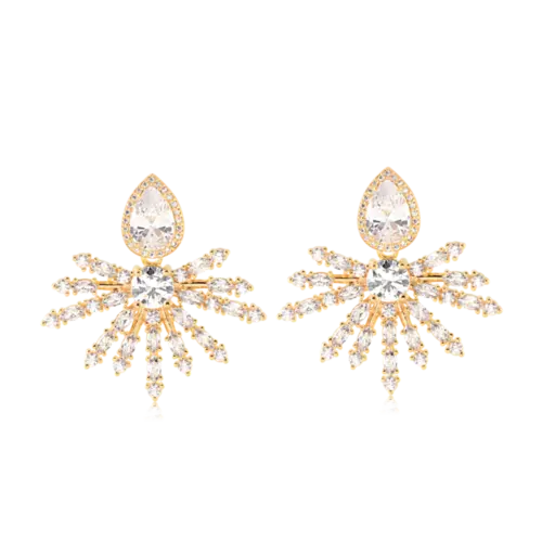 Brinco Gota Com Pedras de Zircônias Folheada a Ouro 18k