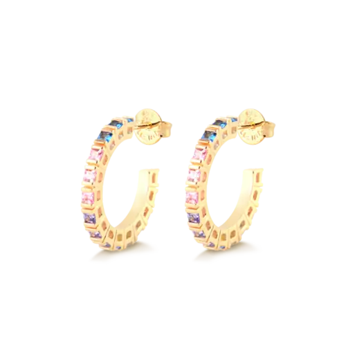 Argola Com Pedras Coloridas 2cm Folheada a Ouro 18k
