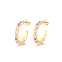 Argola Com Pedras Coloridas 2cm Folheada a Ouro 18k