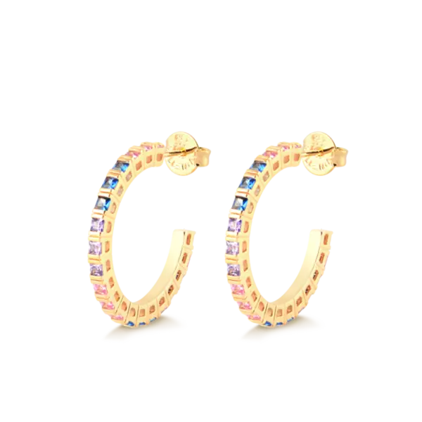 Argola Com Pedras Coloridas 2,6cm Folheada a Ouro 18k