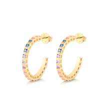 Argola Com Pedras Coloridas 2,6cm Folheada a Ouro 18k
