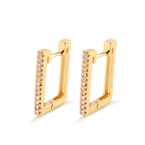 Argola Click 18mm Retangular Cravejada Com Zircônias Folheada a Ouro 18k