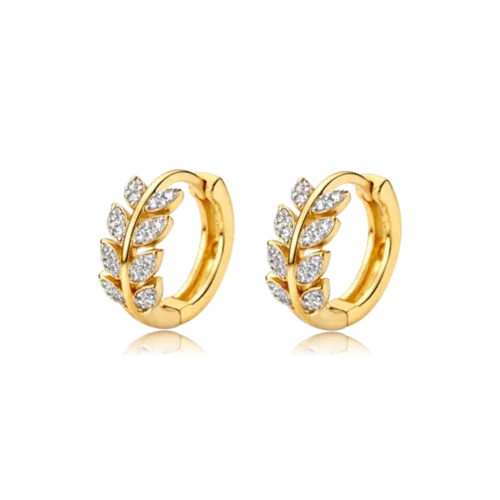 Argola Click 15mm Com Folhas e Zircônias Folheada a Ouro 18k