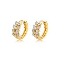 Argola Click 15mm Com Folhas e Zircônias Folheada a Ouro 18k