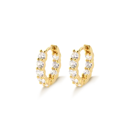 Argola Click Com Zircônias Folheada a Ouro 18k