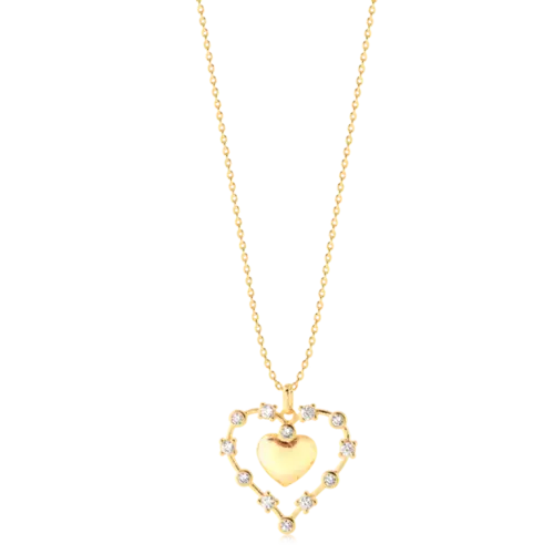 Pingente Coração Duplo Com Zircônia Folheado a Ouro 18k