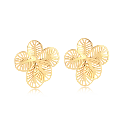 Brinco Flor Ramada Folheado a Ouro 18k