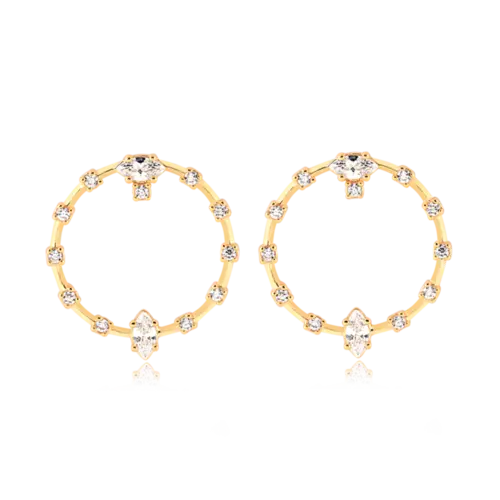 Brinco Redondo Com Pedras de Zircônias Folheado a Ouro 18k