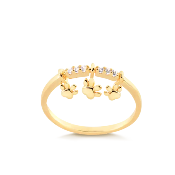Anel Pet Três Patinhas Zircônias Folheado a Ouro 18k