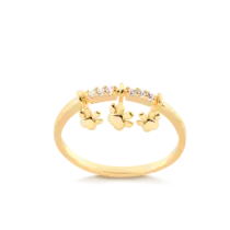 Anel Pet Três Patinhas Zircônias Folheado a Ouro 18k