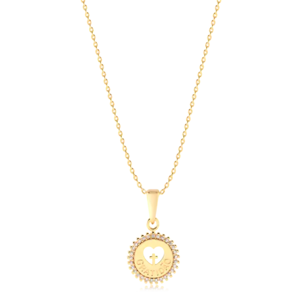 Pingente Gratidão Coração Com Zircônias Folheado a Ouro 18k