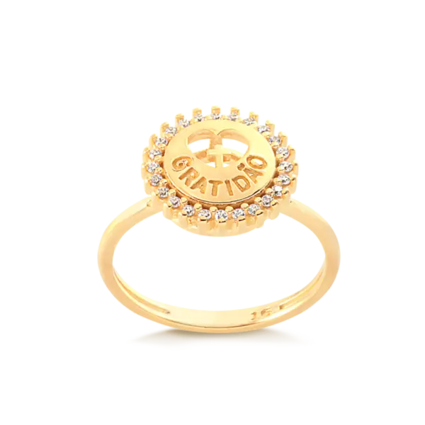 Anel Gratidão Coração Com Zircônias Folheado a Ouro 18k