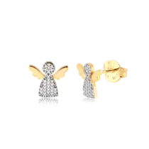 Brinco Anjo Cravejado Com Zircônia Folheado a Ouro 18k