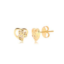 Brinco Patinha e Coração Com Zircônias Folheado a Ouro 18k