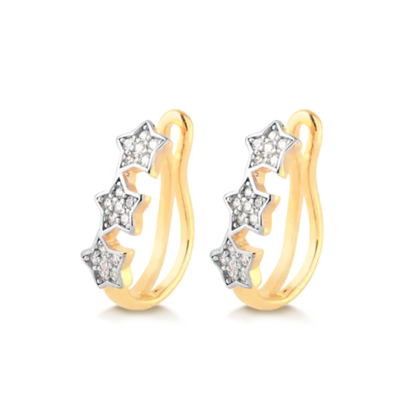 Brinco Piercing Fake Estrelas Zircônia Cristal Folheado a Ouro 18k